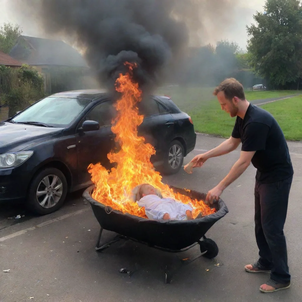 aitrending man setting a car on fire with a baby in a moses basket good looking fantastic 1