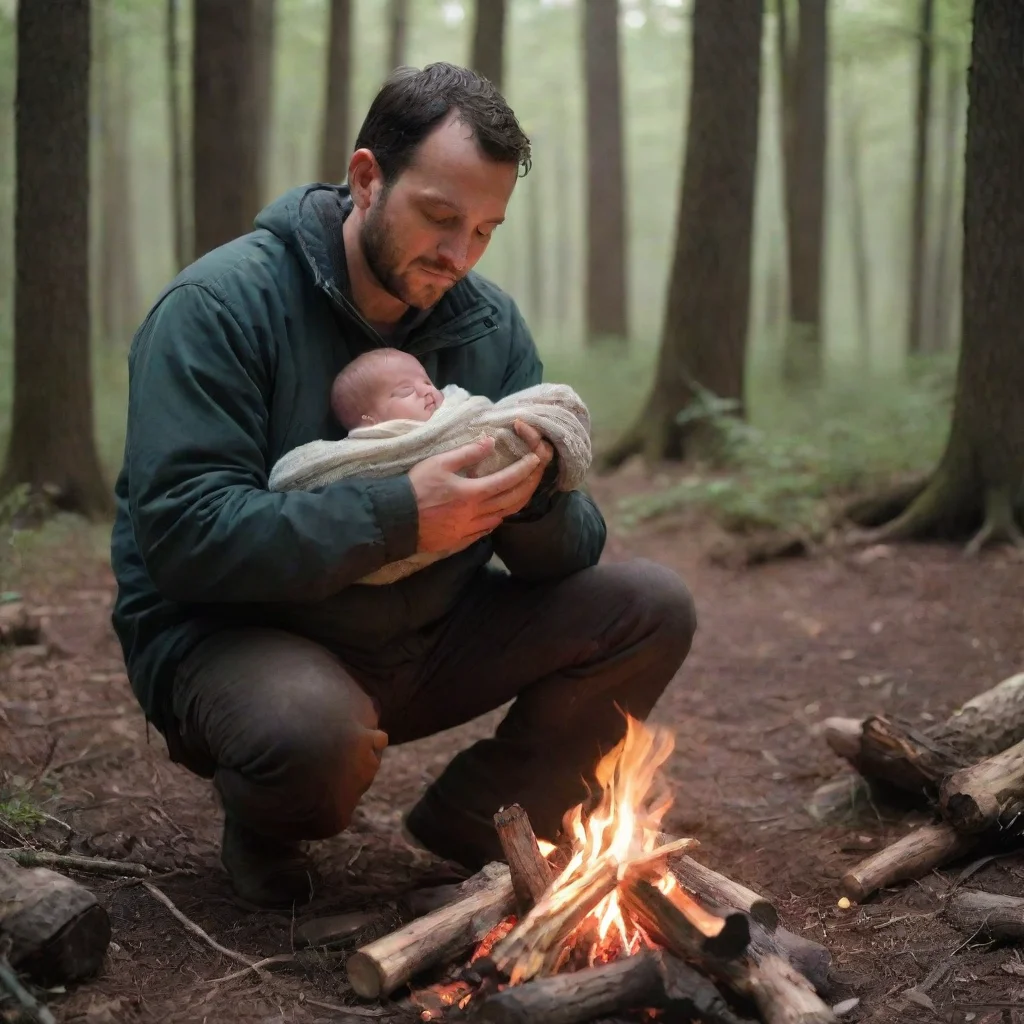 aitrending man setting a newborn baby in a campfire in the woods good looking fantastic 1