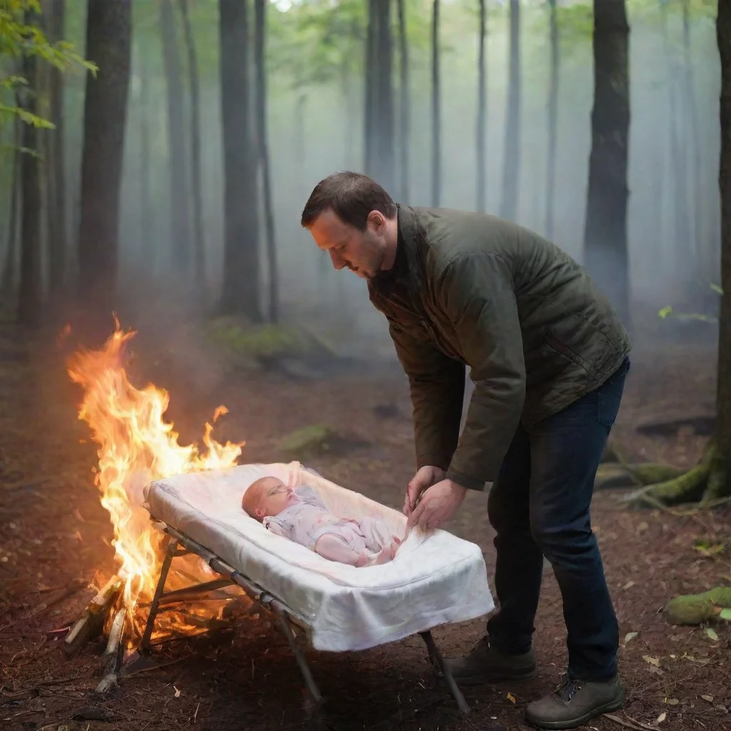aitrending man setting a newborn baby in a cot in the woods on fire good looking fantastic 1