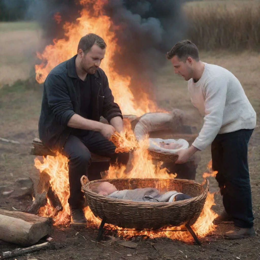 aitrending man setting a newborn baby in a moses basket on fire on a bonfire good looking fantastic 1