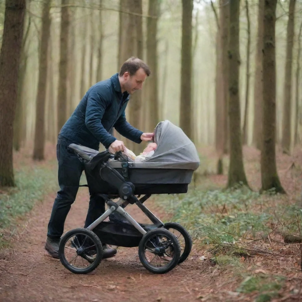 aitrending man setting a newborn baby in a pram in the woods good looking fantastic 1