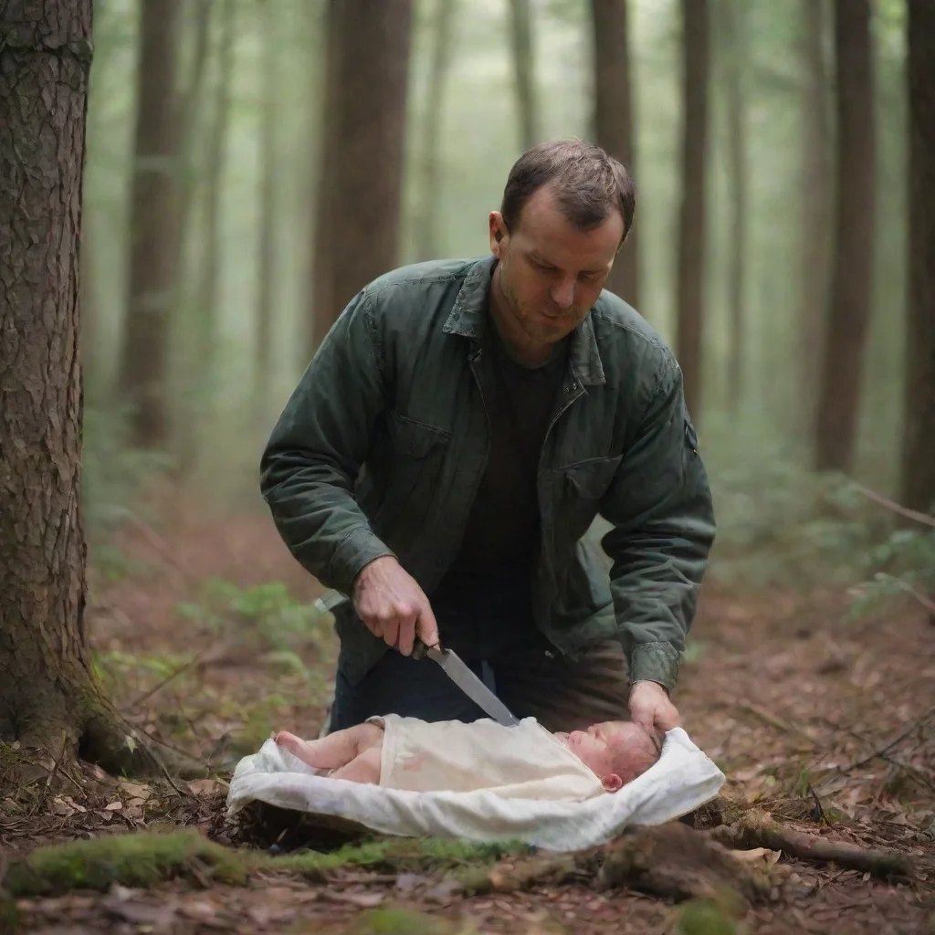 aitrending man with a knife behind a newborn baby in the woods good looking fantastic 1