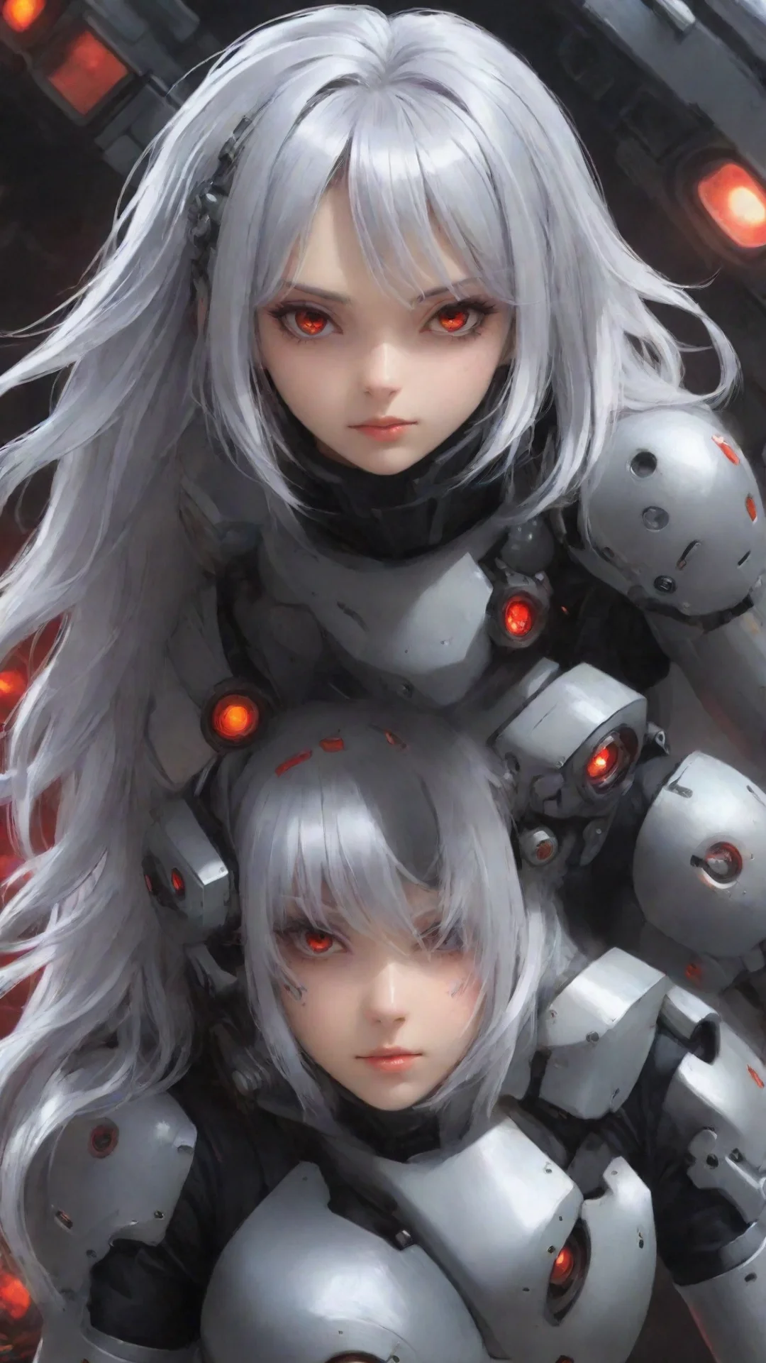 trending mecha pilot girl crimson eyes silver hair spaceship background good looking fantastic 1 tall