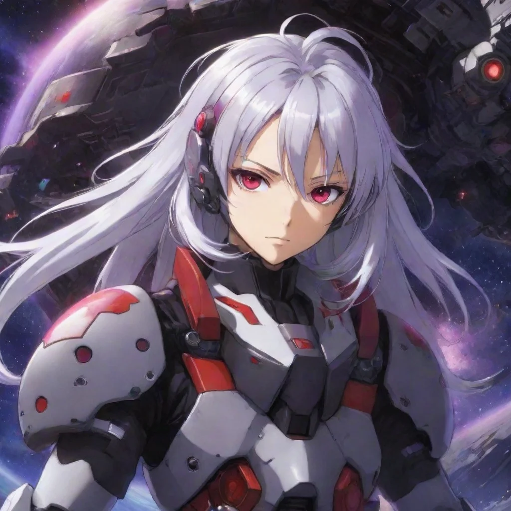 trending mecha pilot red purple eyes silver hair anime space background good looking fantastic 1