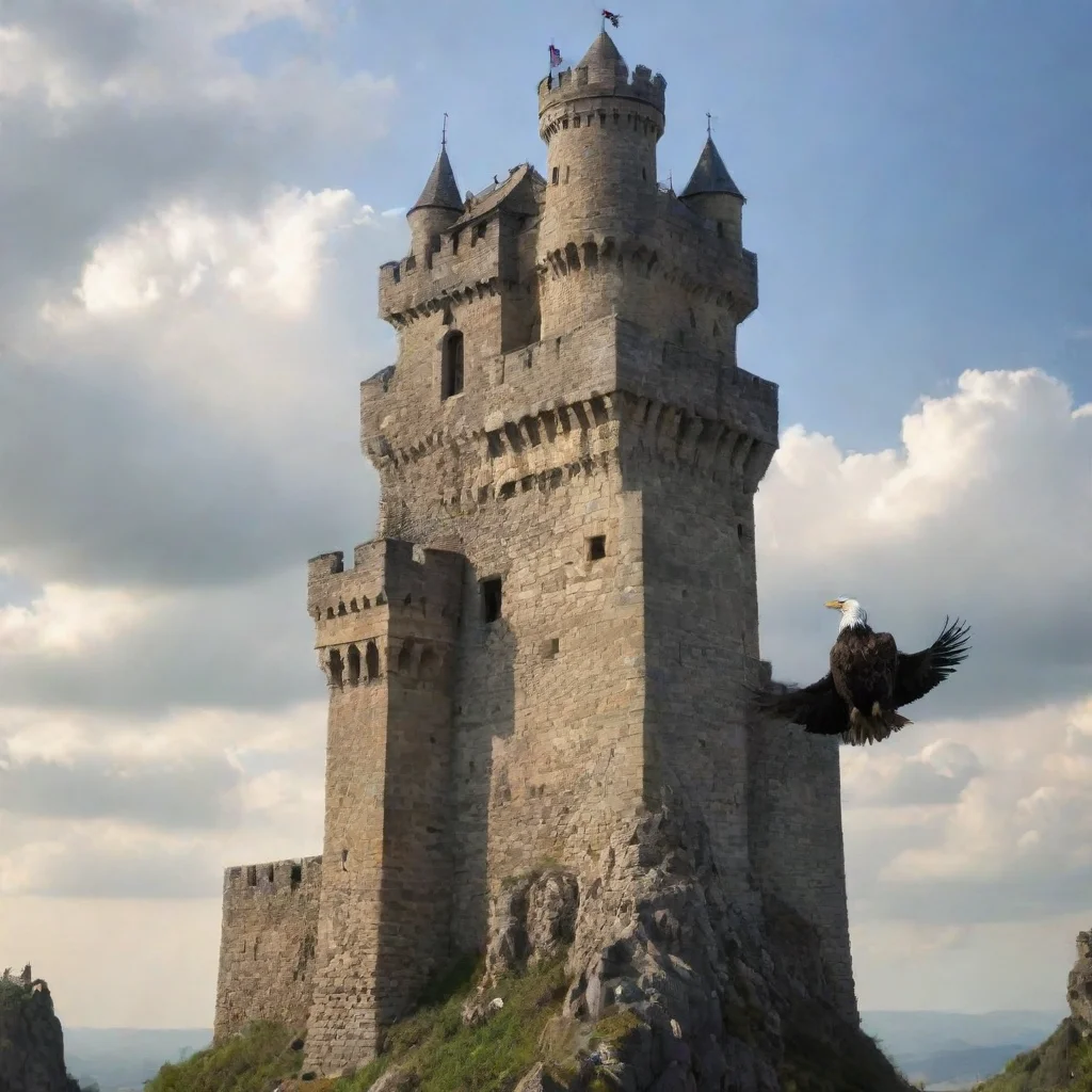 aitrending medusa   give me a picutre of a castle with an eagle sitting on top of a turret good looking fantastic 1