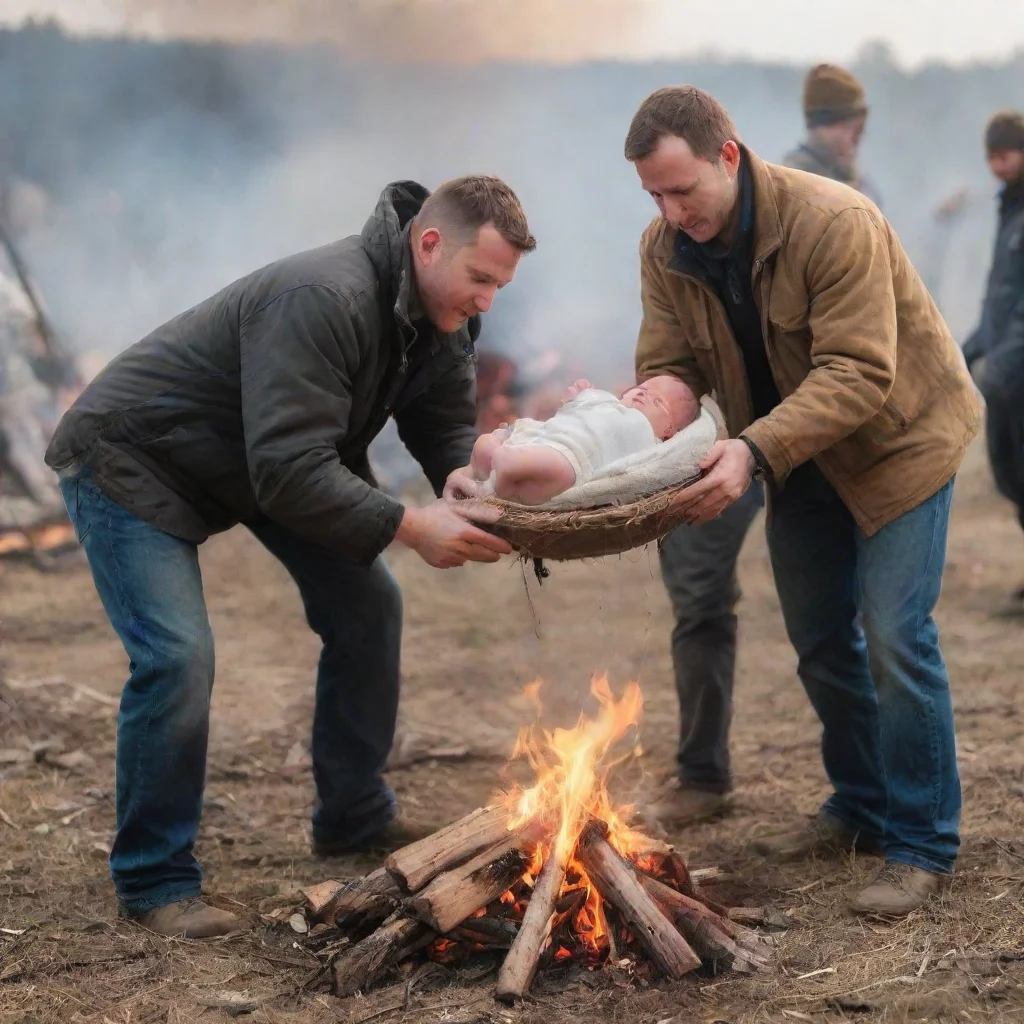 aitrending men putting a newborn baby on a bonfire good looking fantastic 1