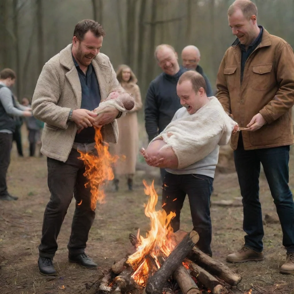 aitrending men putting a newborn baby on a bonfire while other people laugh good looking fantastic 1