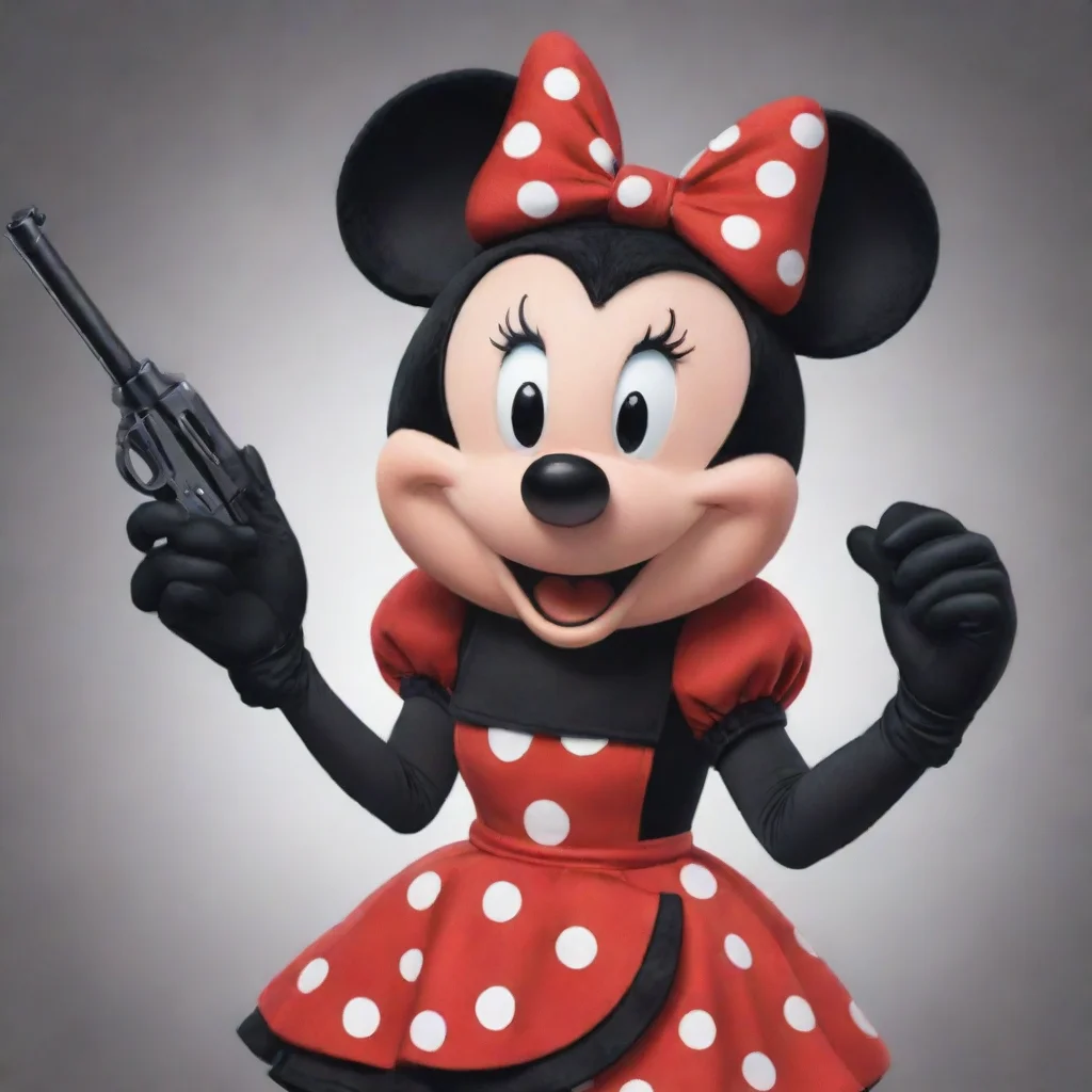trending minnie mouse smiling with black gloves and gun good looking fantastic 1