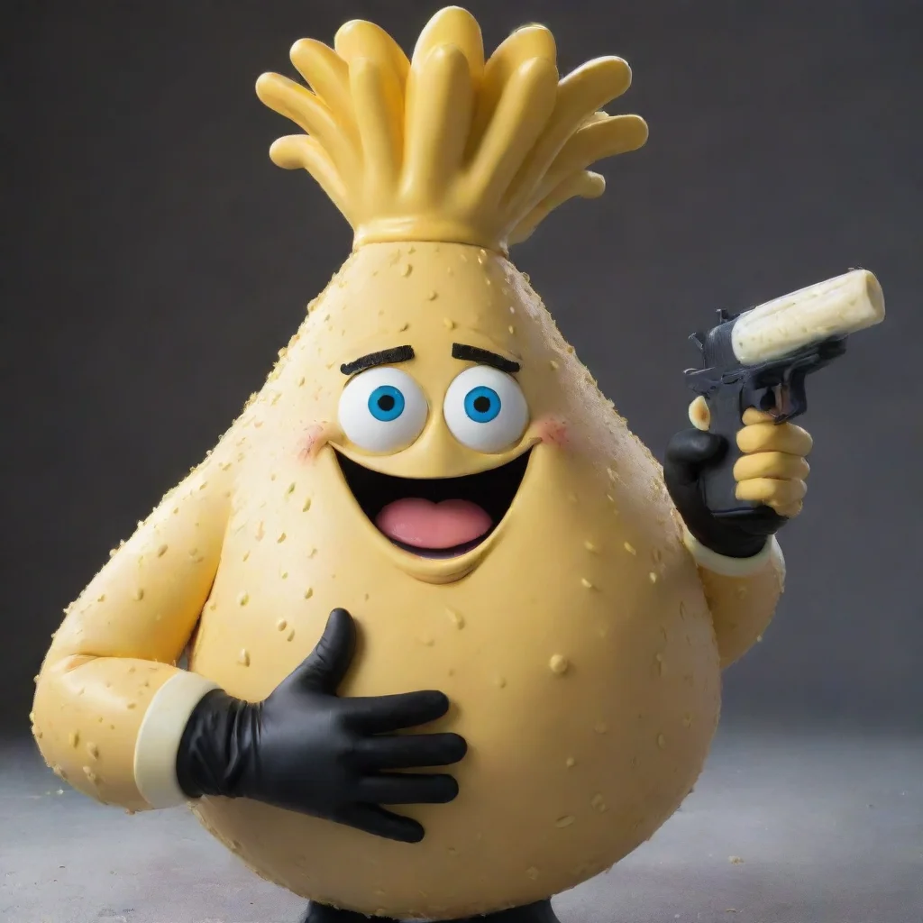 trending mrs. puff smiling with black deluxe nitrile gloves and gun and mayonnaise splattered everywhere good looking fantastic 1