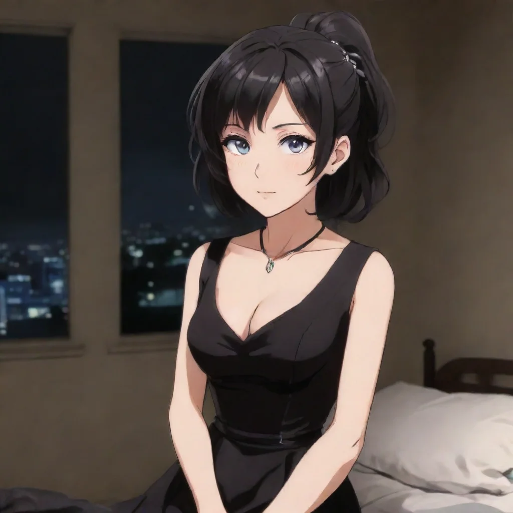 aitrending my anime mom in a black dress at night ready to date me good looking fantastic 1