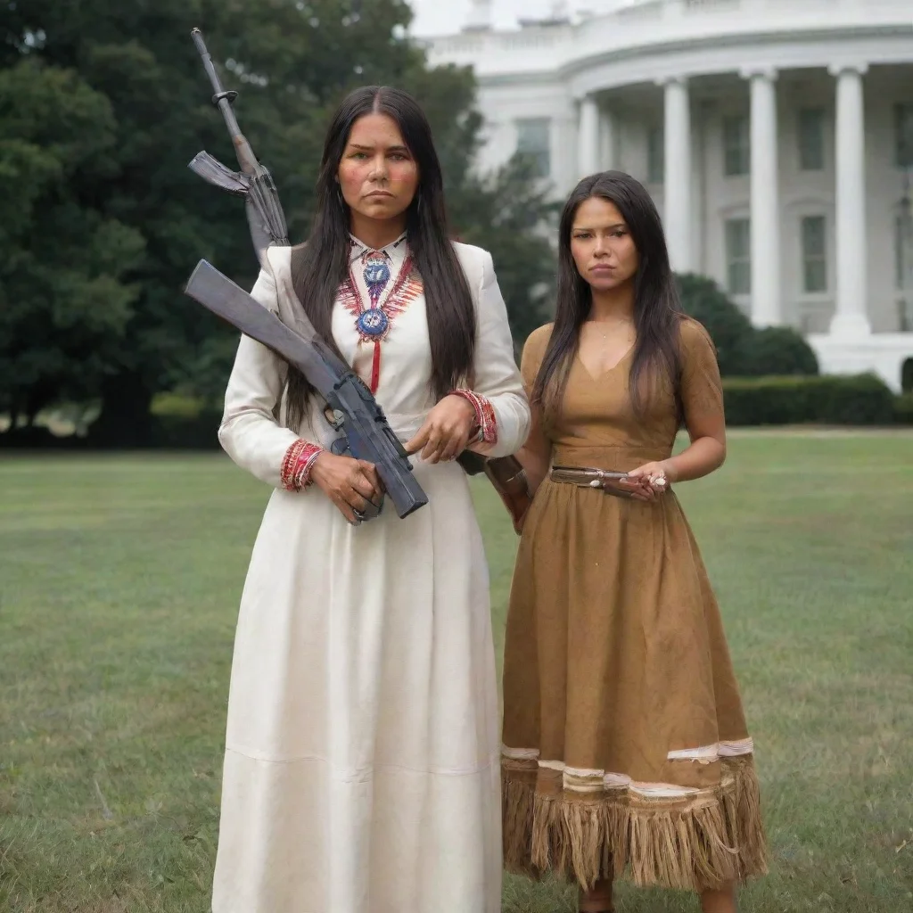 aitrending native american apache lady holding an ak47 to a kkk member on the white house lawn. good looking fantastic 1