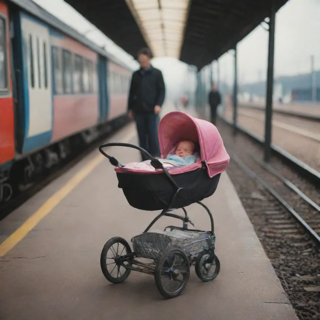 aitrending newborn baby in a buggy on a train platform good looking fantastic 1