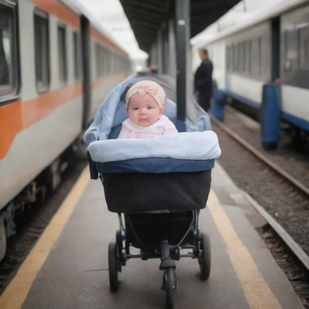 aitrending newborn baby in a pram on a train platform good looking fantastic 1