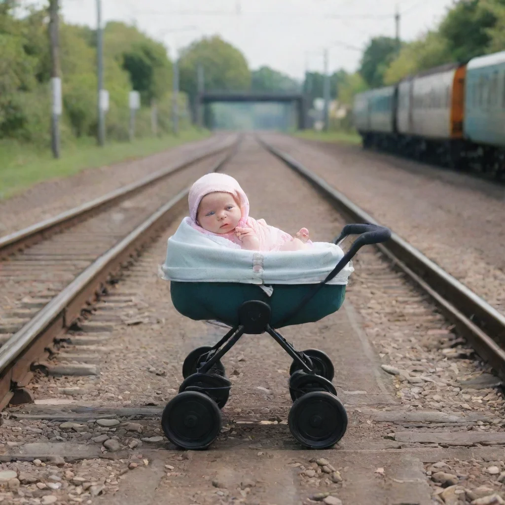 aitrending newborn baby in a pram on a train track good looking fantastic 1