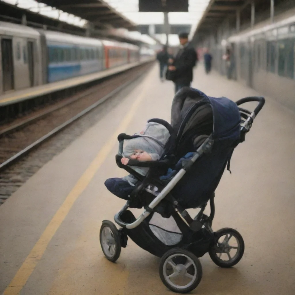 aitrending newborn baby in a stroller on a train platform good looking fantastic 1