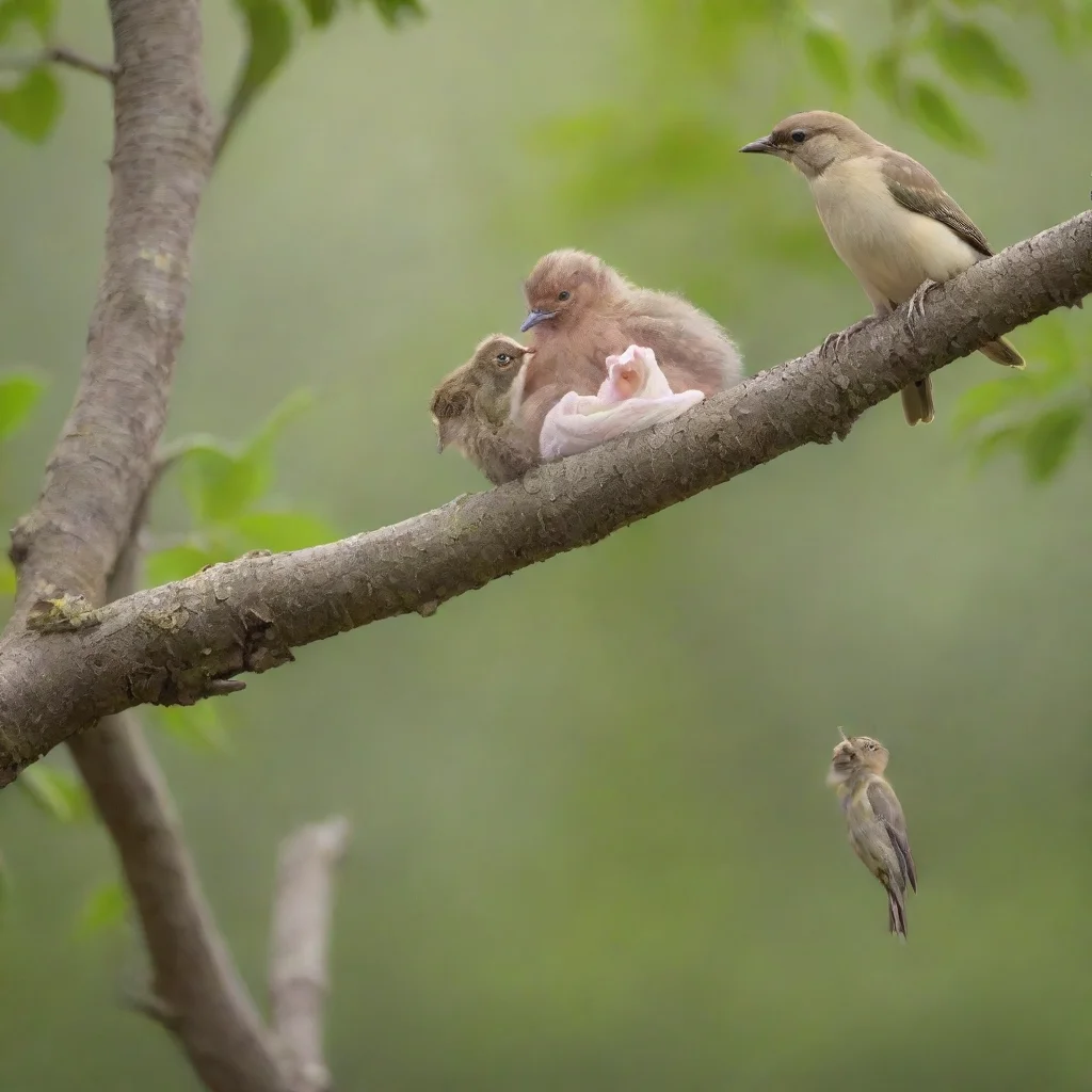 aitrending newborn baby on a tree branch while a bird pecks at it good looking fantastic 1