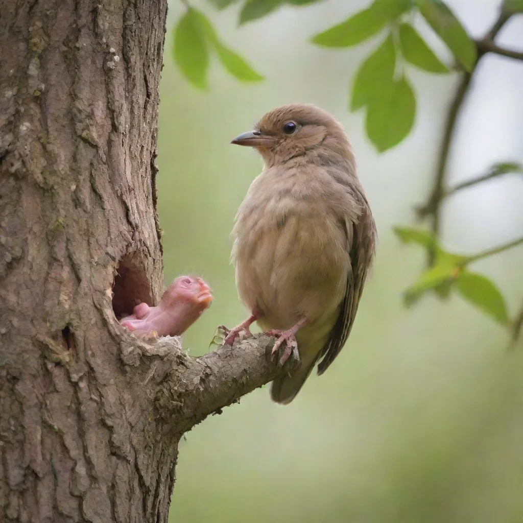 aitrending newborn baby on a tree while a bird pecks at it good looking fantastic 1