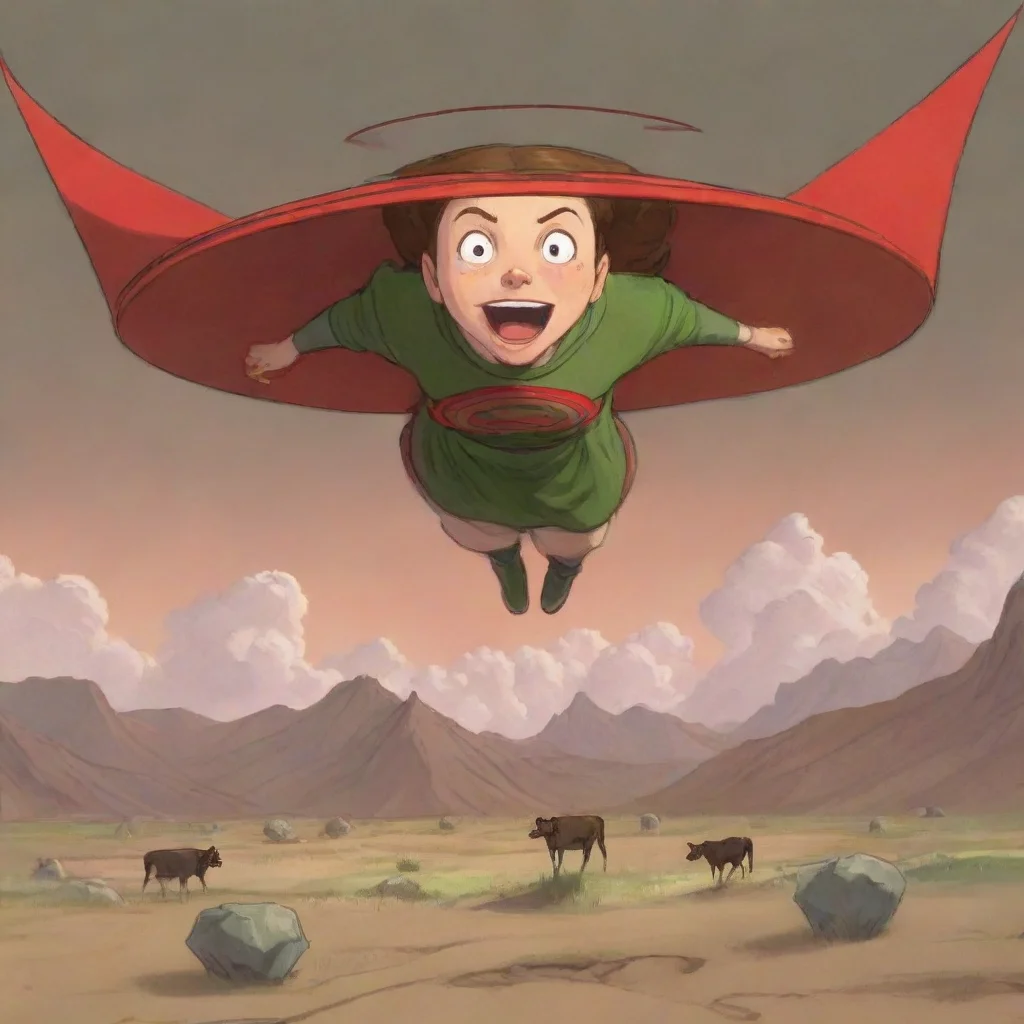 aitrending nimona jumping over viewer looking down and yelling good looking fantastic 1