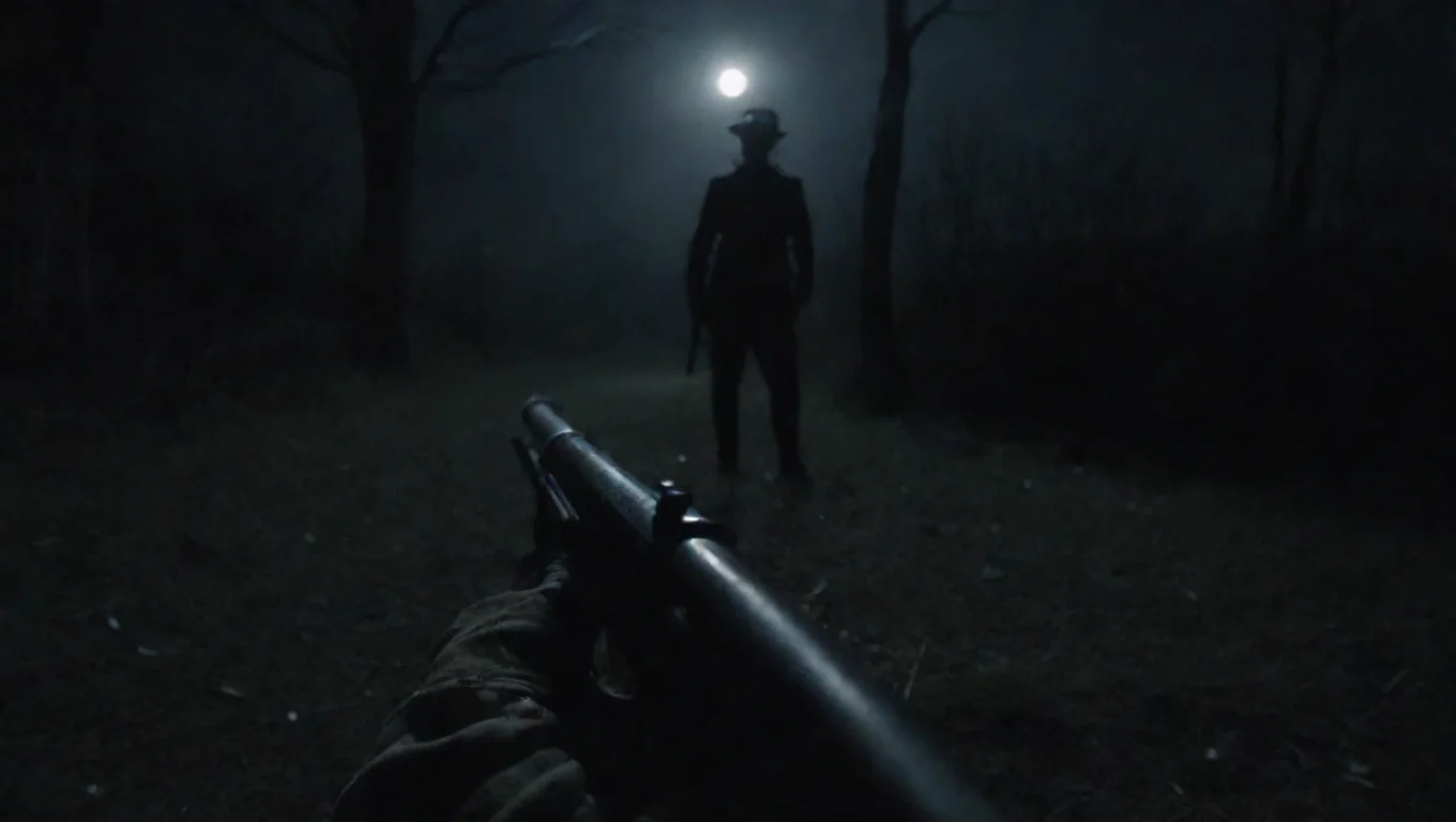 trending old 1850 soldier rifle pov first person looking at dark scary figure at night good looking fantastic 1 widescreen