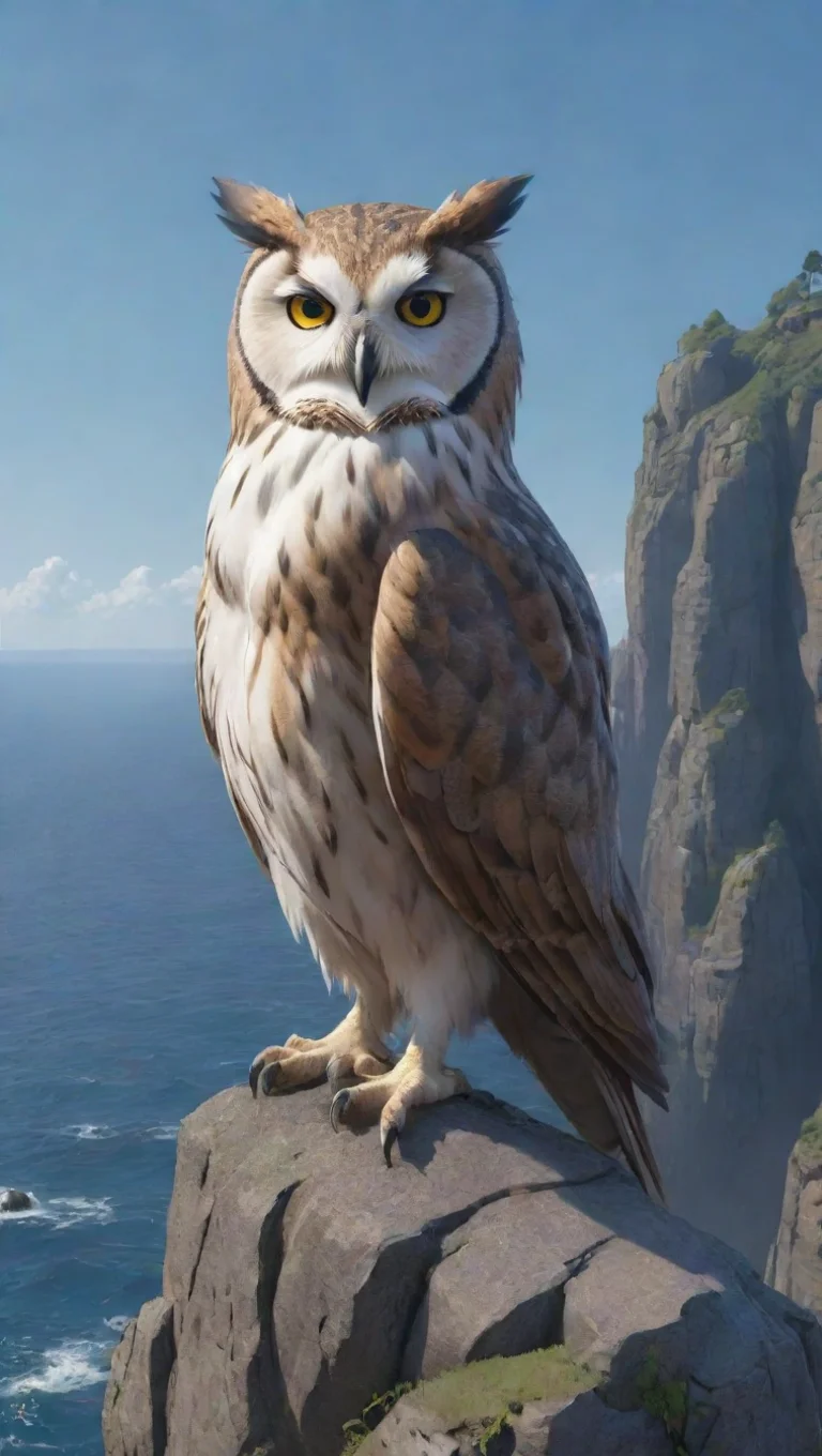 trending owl hd aesthetic ghibli style huge gangster owl aesthetic perching on cliffs seaside stunning best artstation top good looking fantastic 1 tall