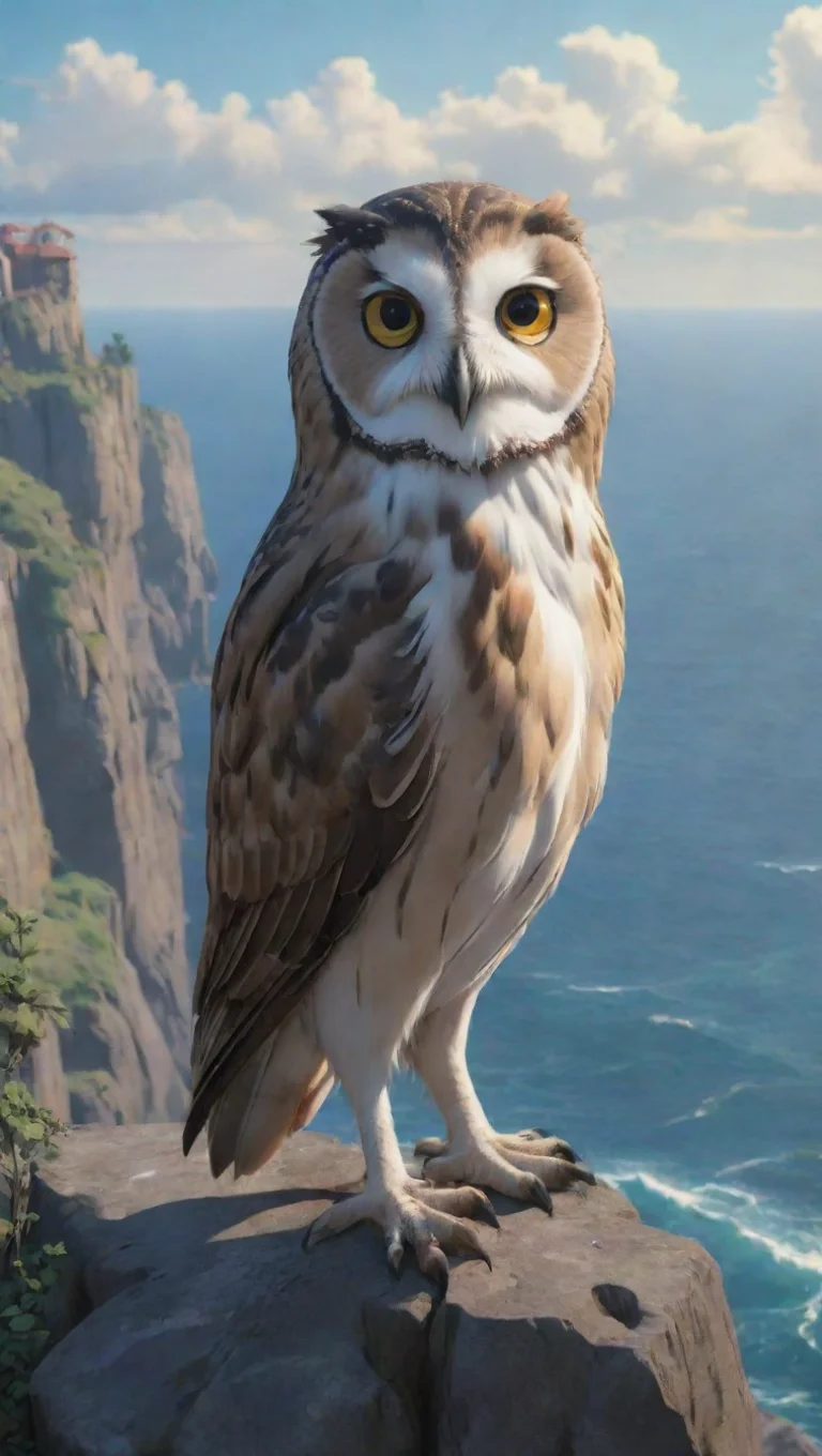 trending owl hd aesthetic ghibli style huge gangster own aesthetic perching on cliffs seaside stunning best artstation top good looking fantastic 1 tall