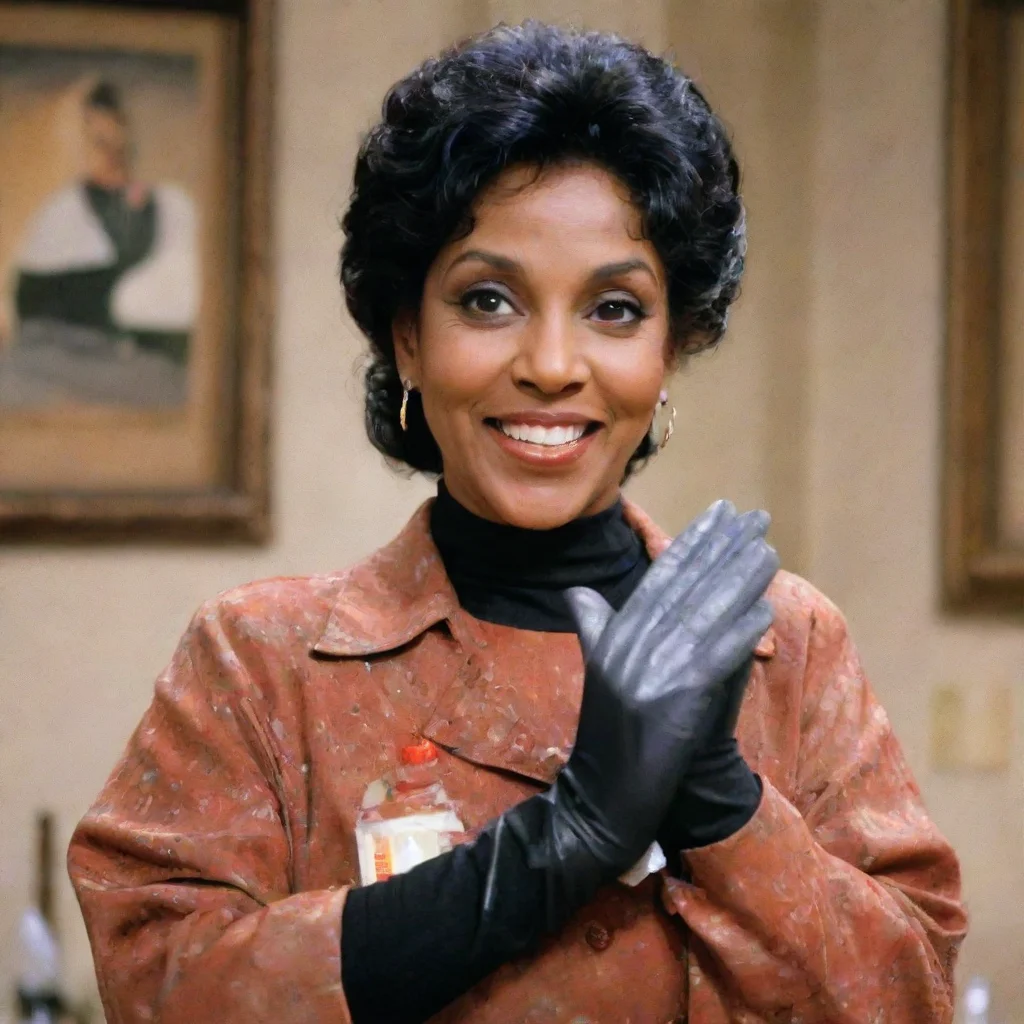trending phylicia rashad as clair huxtable from the cosby show smiling  with black ultra nitrile gloves and gun and mayonnaise splattered everywhere good looking fantastic 1