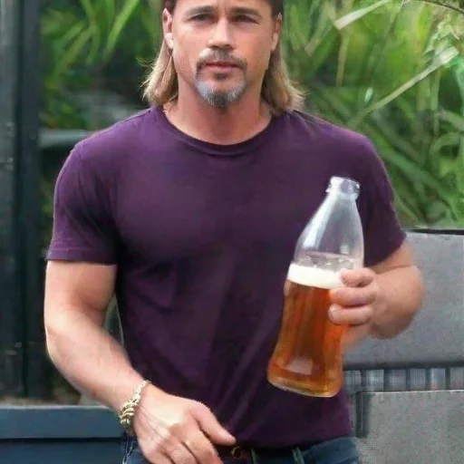 aitrending picture of brad pitt holding a beer wit purple shirt good looking fantastic 1