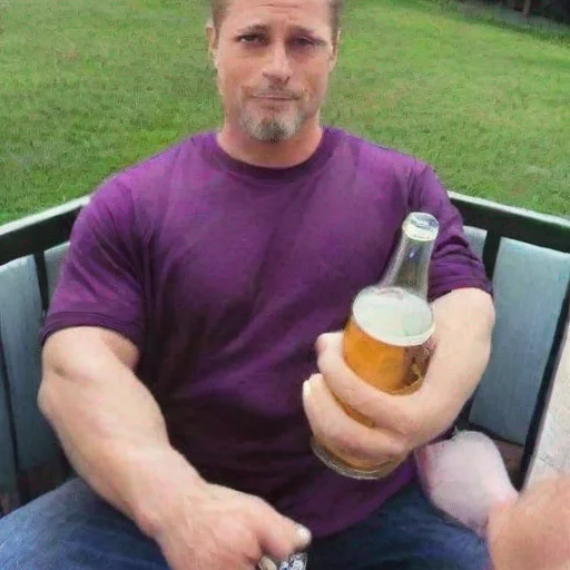 aitrending picture of brad pitt holding a beer with a purple shirt good looking fantastic 1