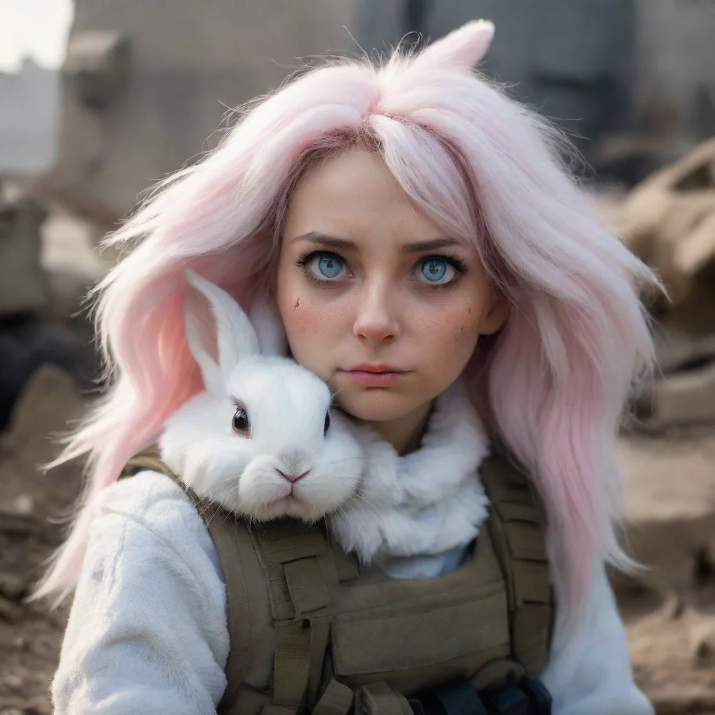 aitrending portrait of a cute sad furry rabbit woman in a warzone. good looking fantastic 1
