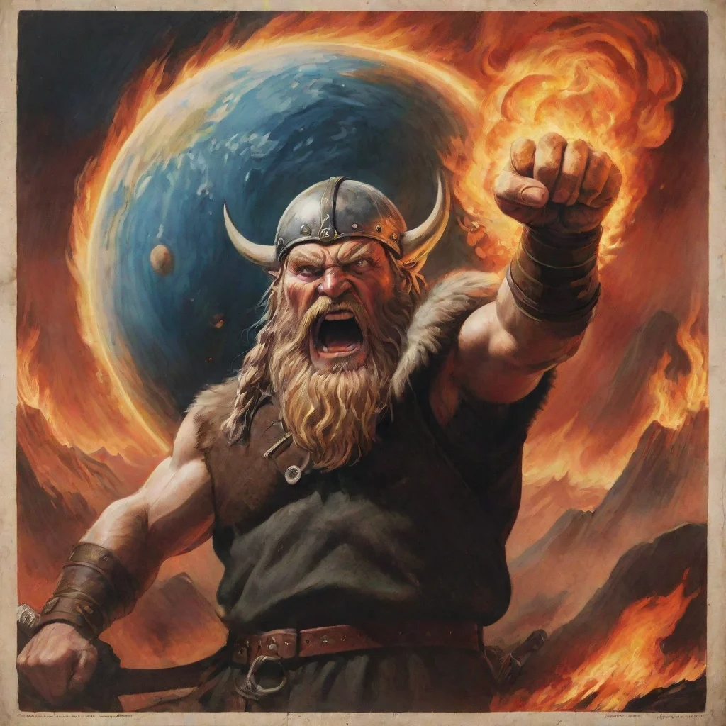aitrending propaganda poster of an angry viking pointing at a burning planet. good looking fantastic 1