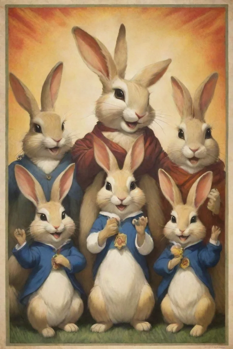 aitrending propaganda poster of anthro furry rabbits praise humanity good looking fantastic 1 portrait