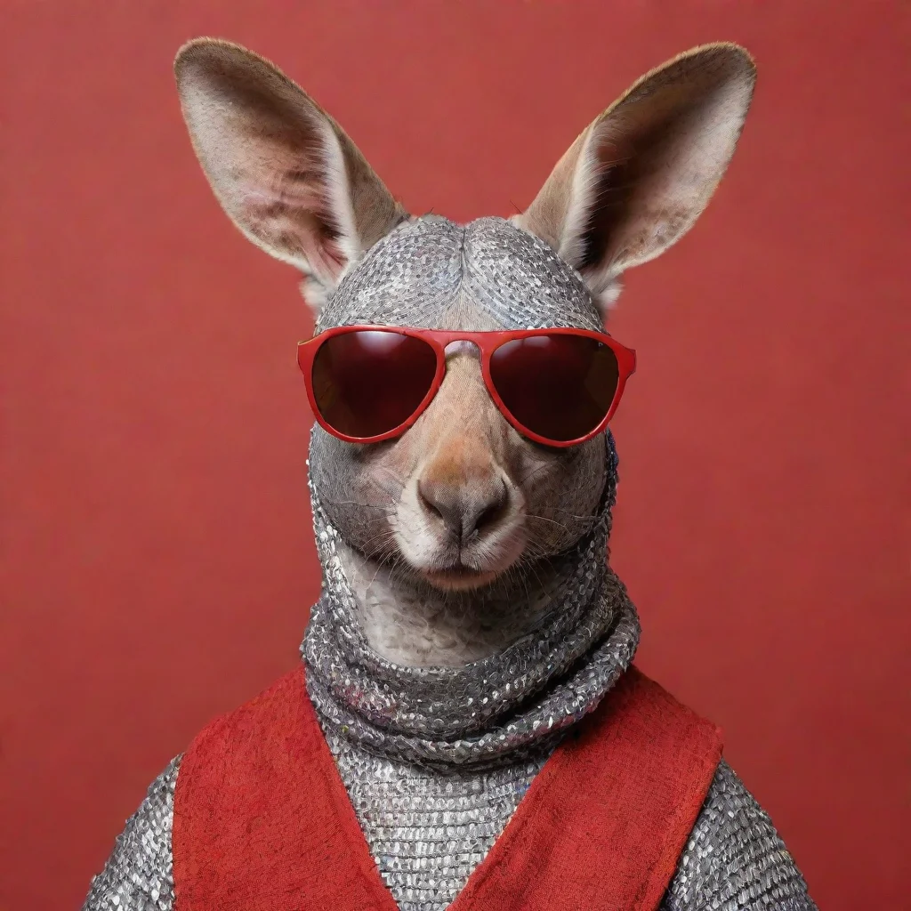 trending red background kangaroo wearing chainmail coif and aviators good looking fantastic 1