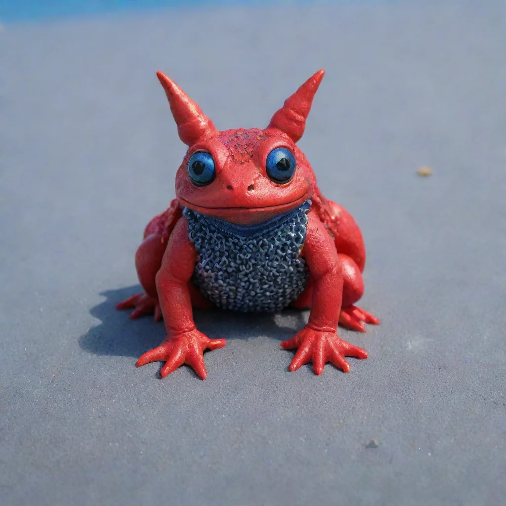 aitrending red frog with devil horns and chainmail on blue sand good looking fantastic 1
