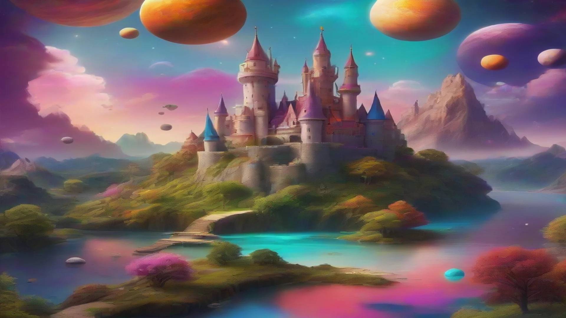 trending relaxing calming colorful world with floating planets and castles good looking fantastic 1 wide