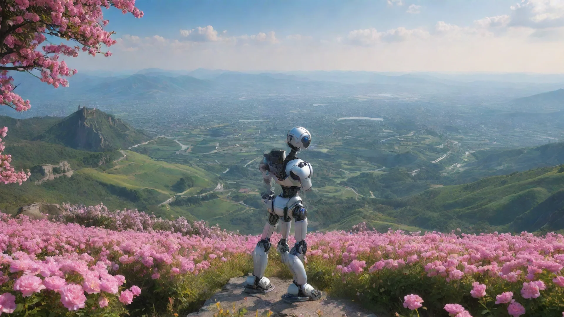 trending robot looking at sweeping views hd aesthetic best quality beautiful landscape environment flowers good looking fantastic 1 wide