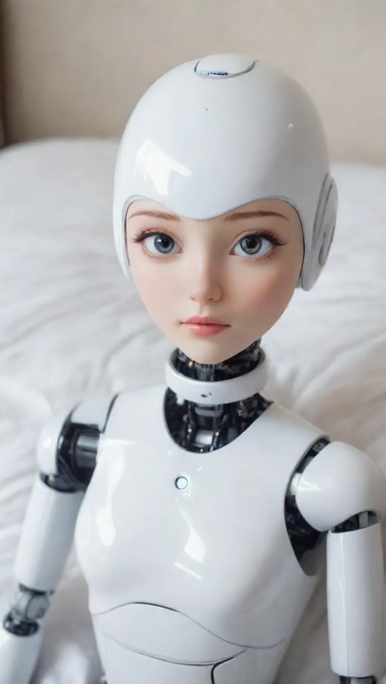 trending robot on bed beautiful aesthetic open eyes wide eyes celar waking of intelligence good looking fantastic 1 tall