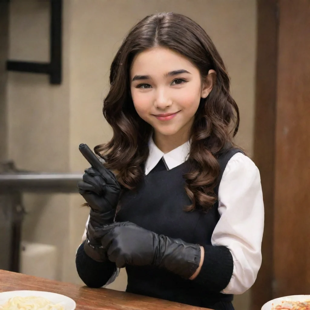 trending rowan blanchard  from girl meets world smiling with black gloves and gun shooting mayonnaise good looking fantastic 1