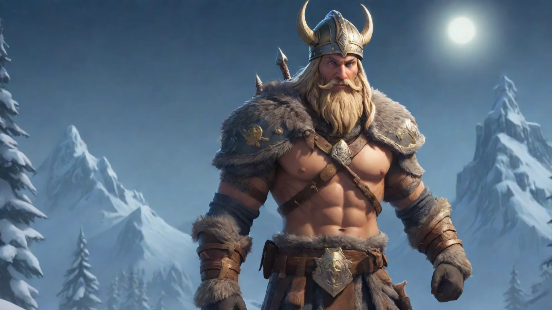 aitrending runescape guilded armour on blonde bearded character with viking hat on top of a snowy mountain with trees in a moonlit background good looking fantastic 1 hdwidescreen