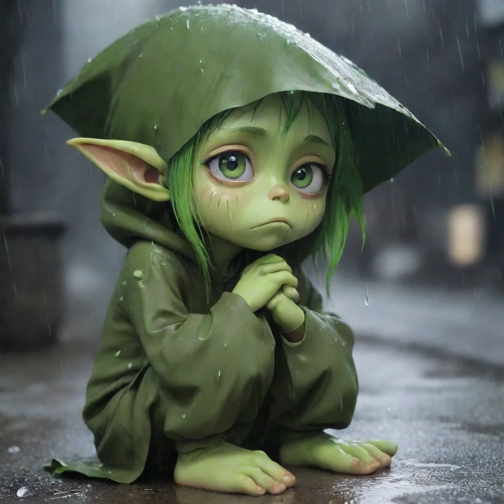aitrending sad cute anime goblin girl green skinned beggar rain good looking fantastic 1