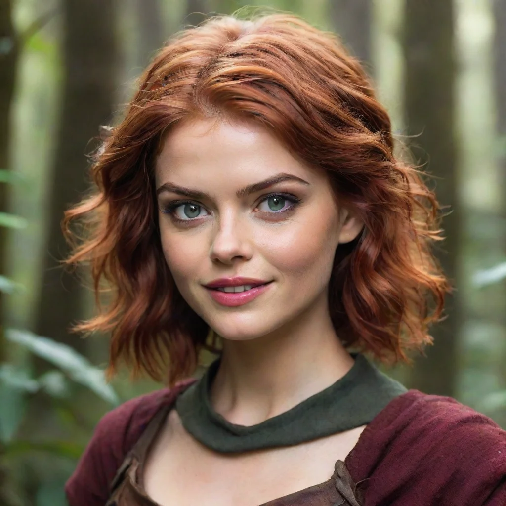 aitrending samara weaving as a druid rogue dnd short red hair smirking mischievous  good looking fantastic 1