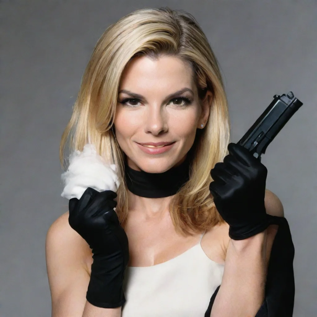 trending sandra annette bullock blonde hair smiling   with black gloves and gun shooting  mayonnaise good looking fantastic 1