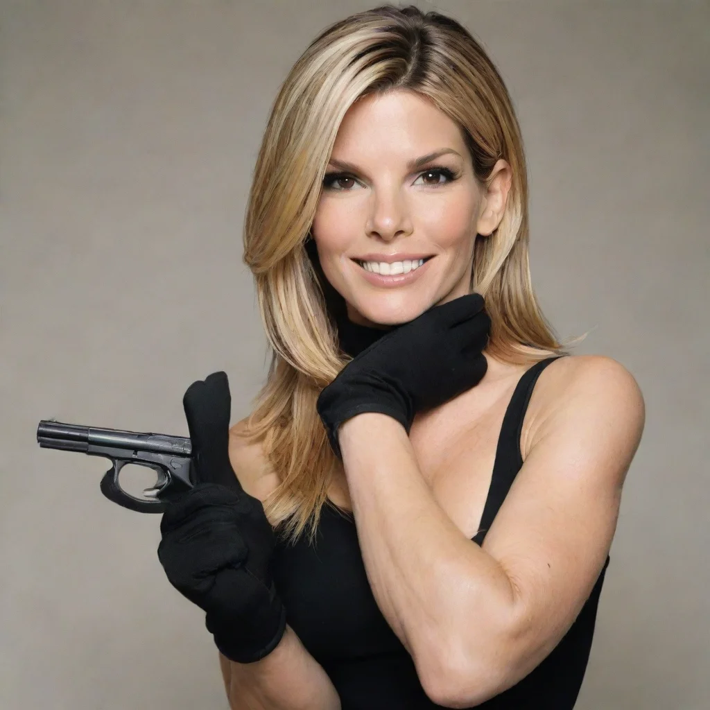 trending sandra bullock blonde hair  smiling with black gloves and gun shooting  mayonnaise good looking fantastic 1
