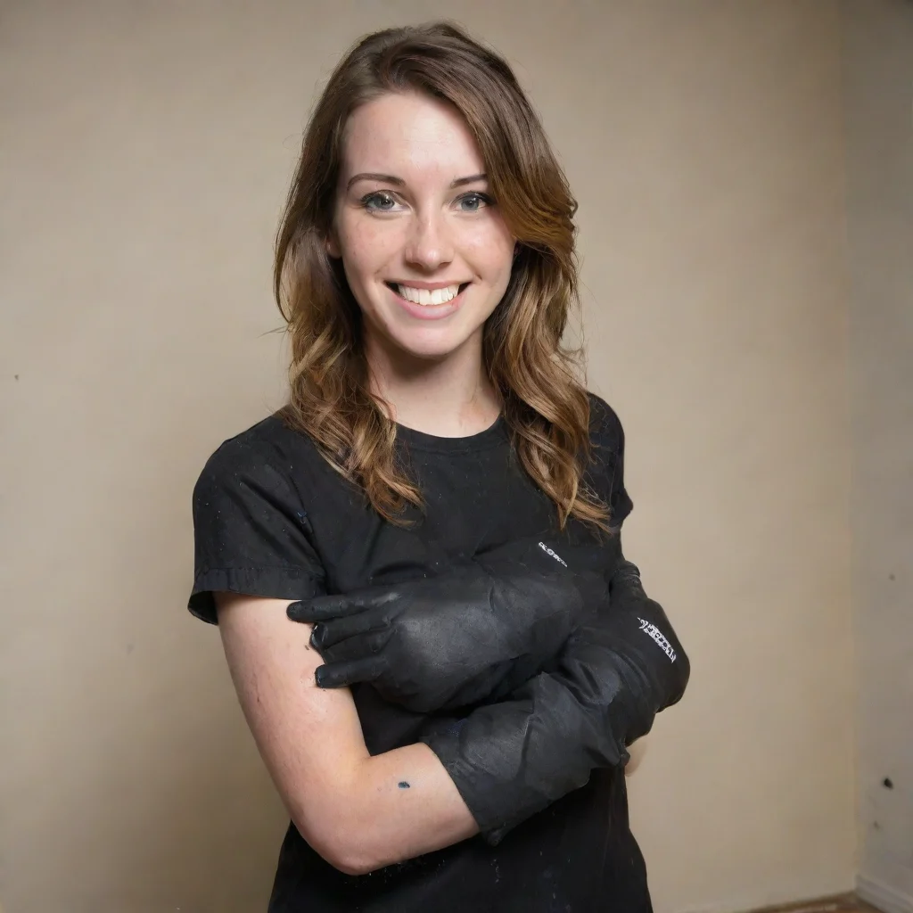 aitrending sarah schreiber smiling  with black nitrile gloves and gun  and  mayonnaise splattered everywhere good looking fantastic 1