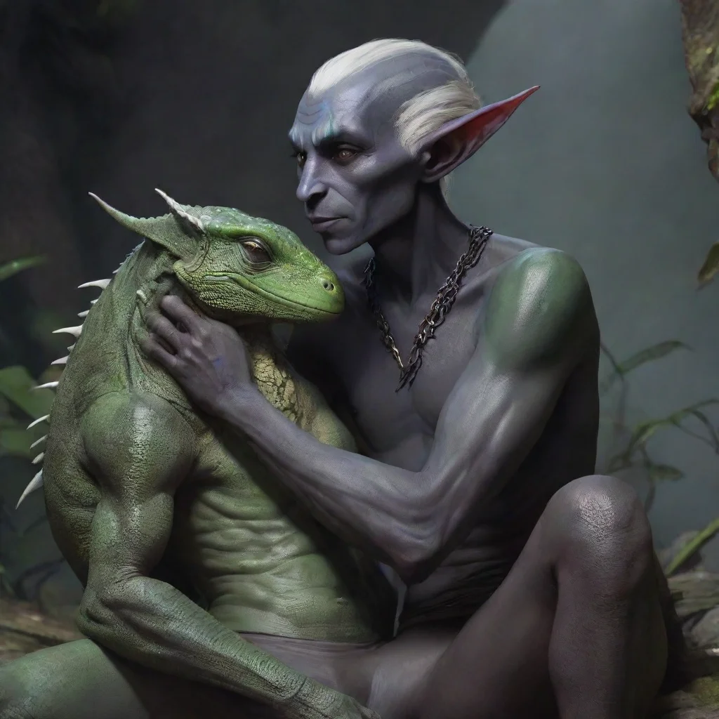 aitrending skinny dark elf cuddles with lizard men good looking fantastic 1