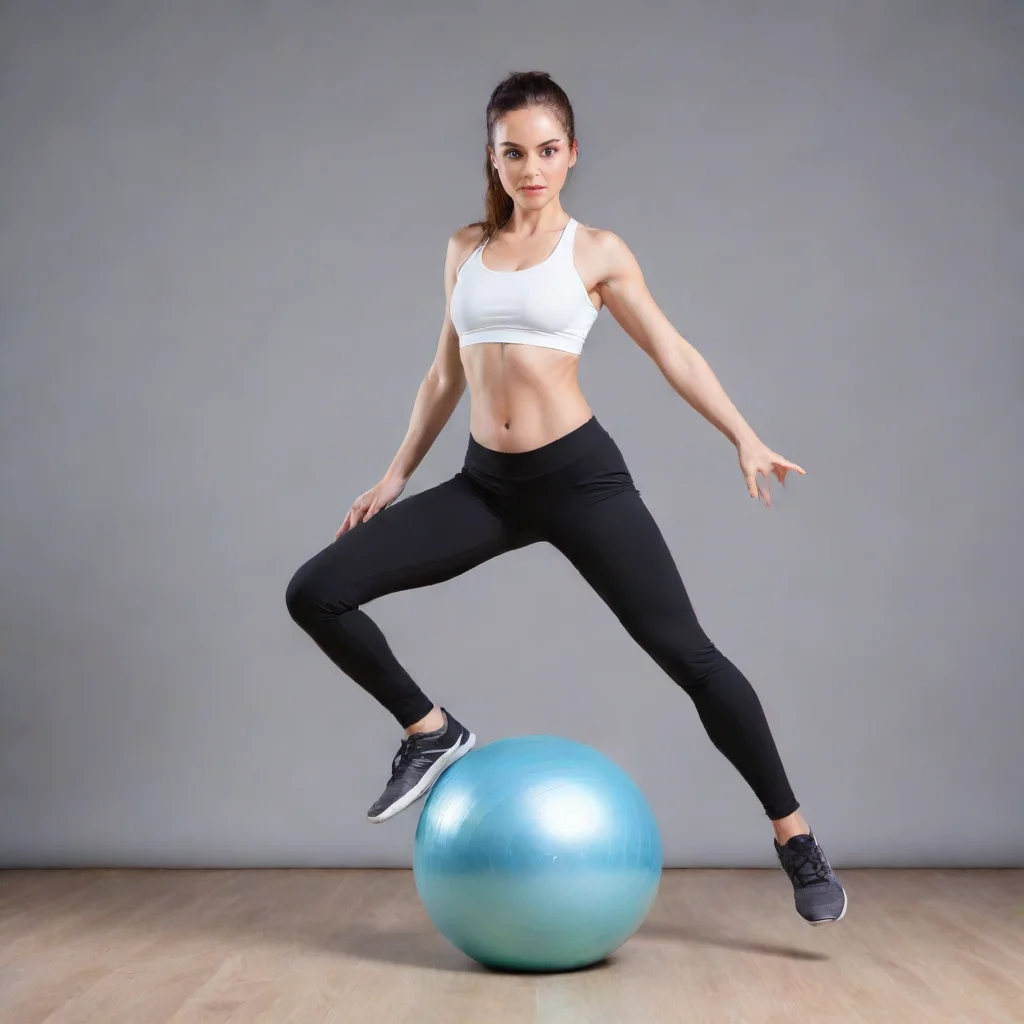 trending sport woman try to balance while standing on ball good looking fantastic 1