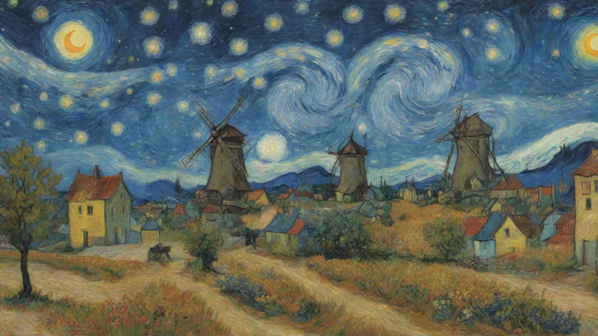 aitrending summer time flowers van gogh epic town windmill starry night  good looking fantastic 1
