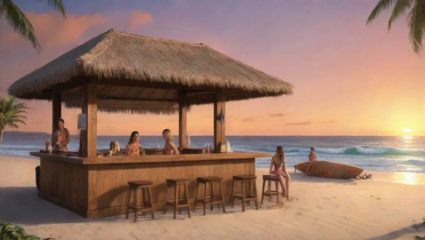 aitrending there are a couple women in swimwear at the bar and surfboards are on the beach good looking fantastic 1