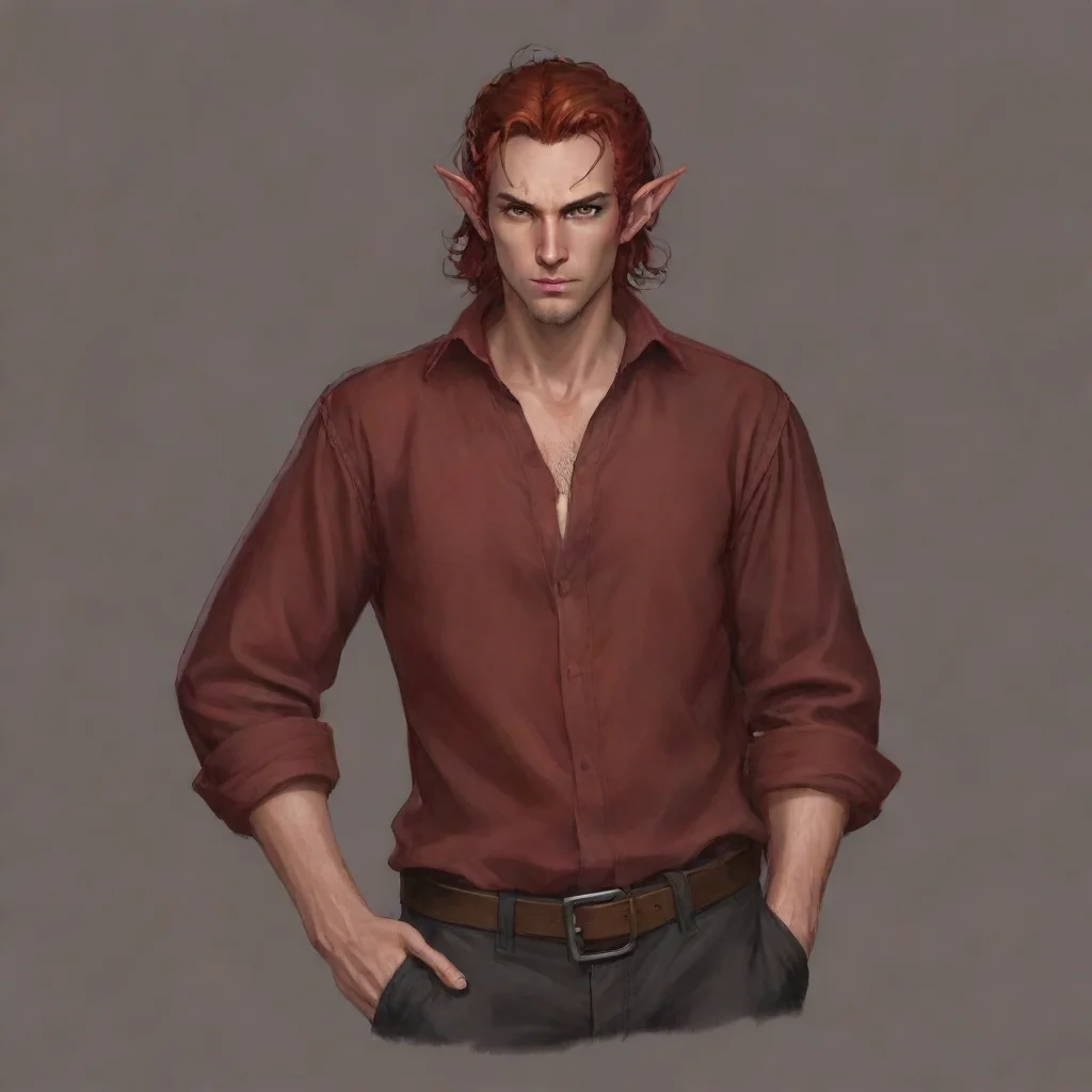 trending tiefling male shirt red and hair brown red eyes good looking fantastic 1