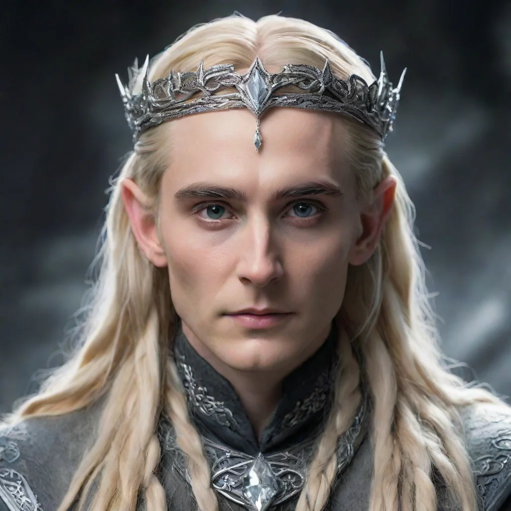 trending tolkien king thranduil with blond hair and braids wearing silver twisted serpentine elvish circlet encrusted with diamonds with large center diamond good looking fantastic 1