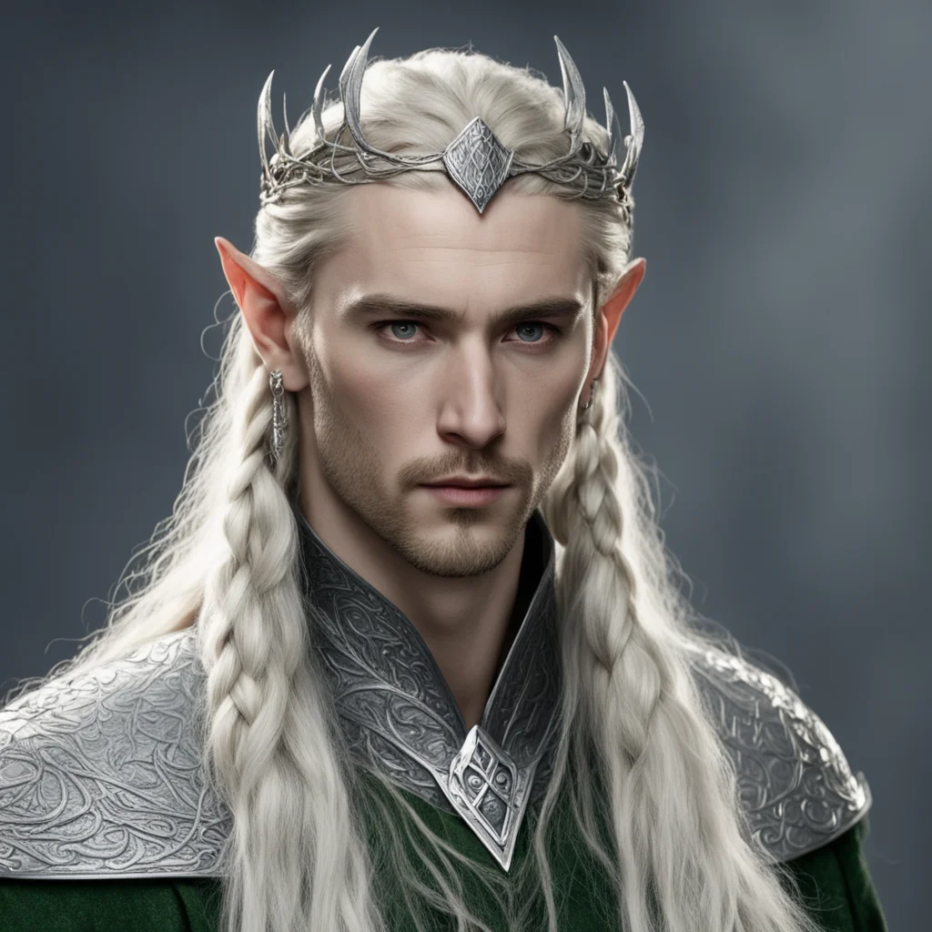 trending tolkien king thranduil with blond hair and braids wearing small silver serpentine elvish circlet with large center diamond  good looking fantastic 1